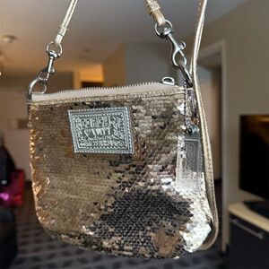 Coach Poppy Gold Sequin Disco Crossbody Bag Leopard Print Women's